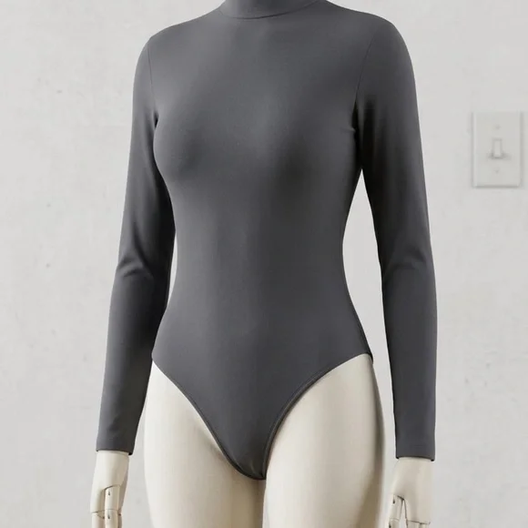 Women’s Gray Long-Sleeve Mock Neck Bodysuit - Picture 1 of 1
